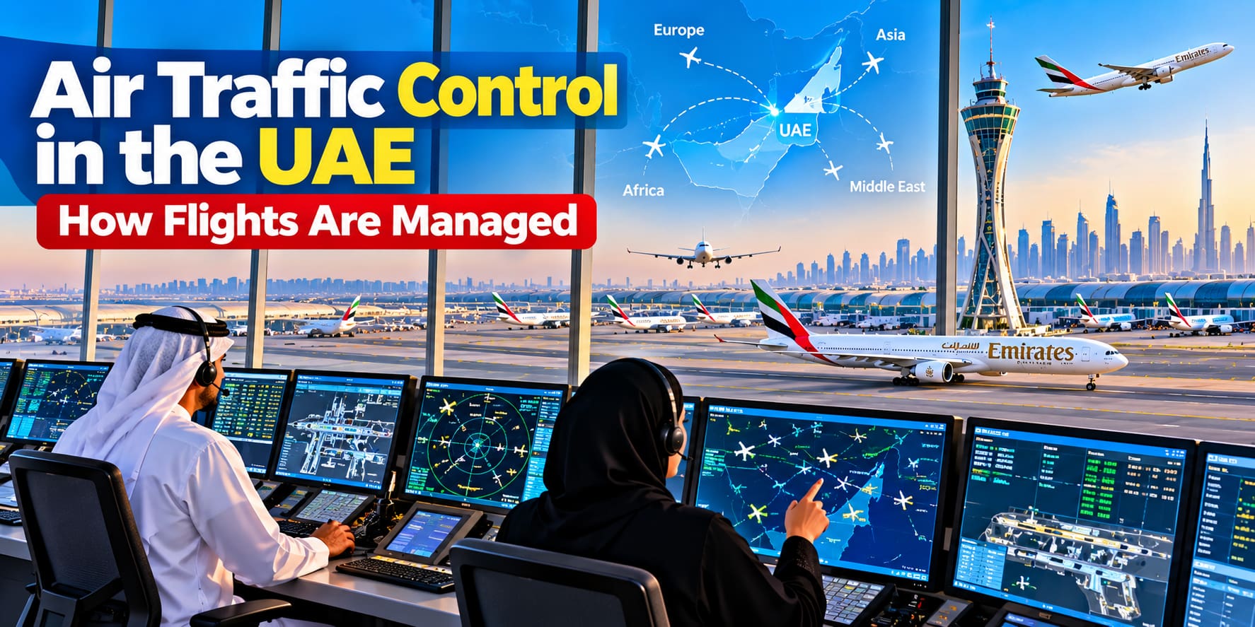 Air traffic control in the UAE managing flights
