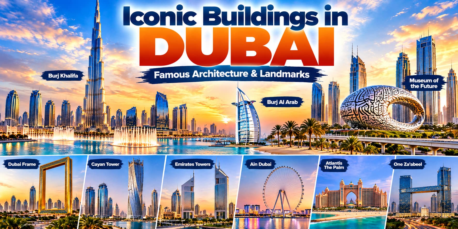 Iconic buildings in Dubai showing famous architecture and landmarks