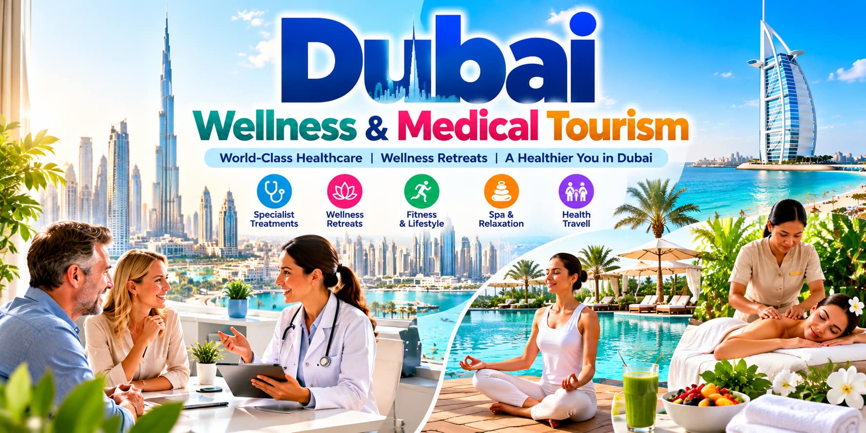 Dubai wellness and medical tourism featuring a doctor consultation, spa treatments and wellness retreats.