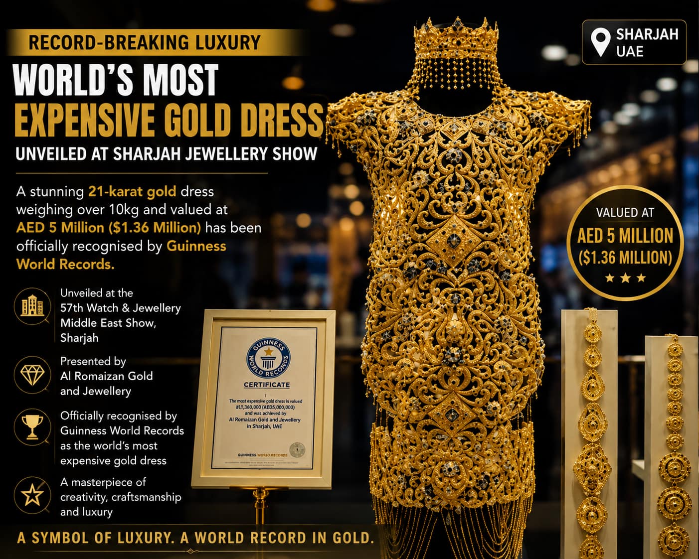 World's Most Expensive Gold Dress displayed at Sharjah Jewellery Show