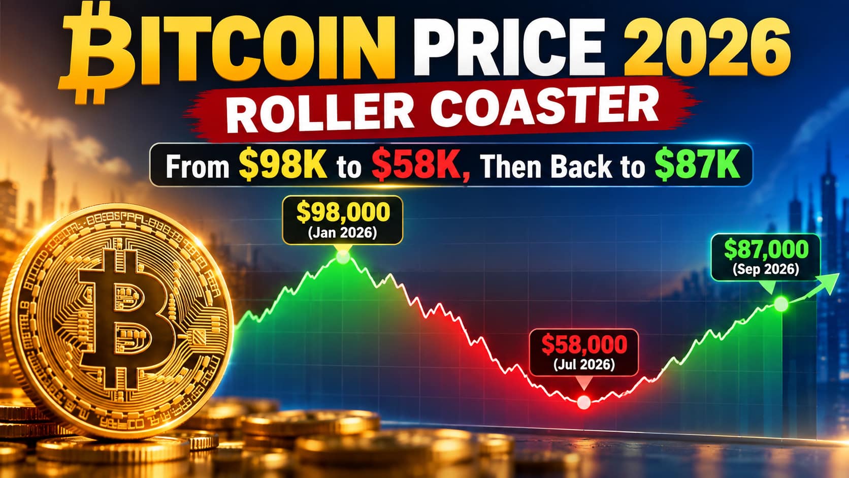Bitcoin Price 2026 roller coaster from $98K to $58K and back to $87K