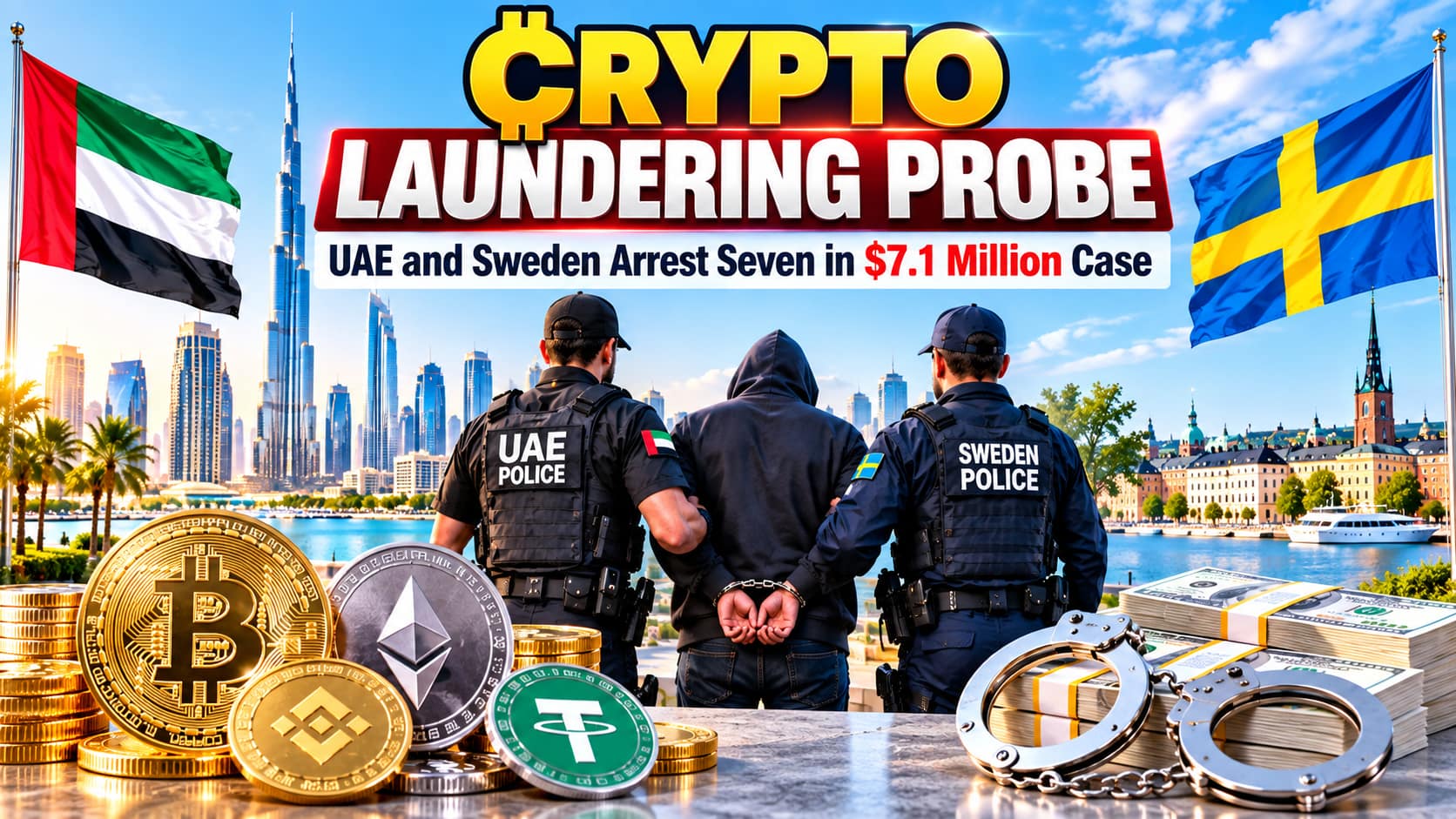 UAE and Sweden arrest seven suspects in a $7.1 million crypto money laundering investigation.