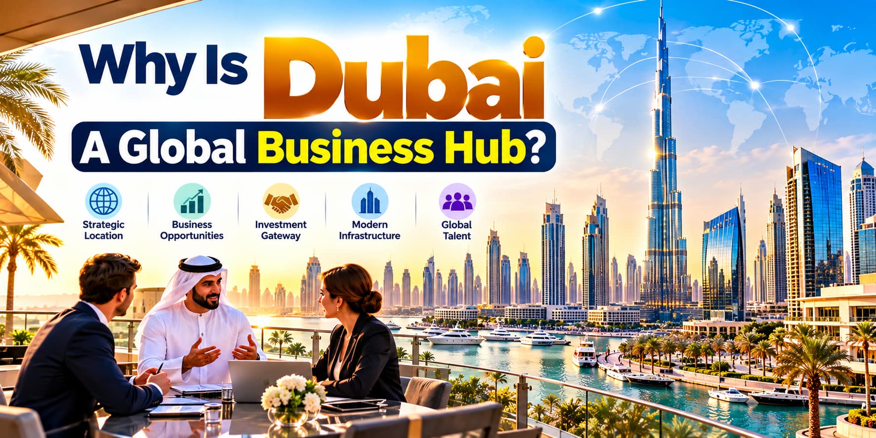 Dubai global business hub showing business, investment and infrastructure