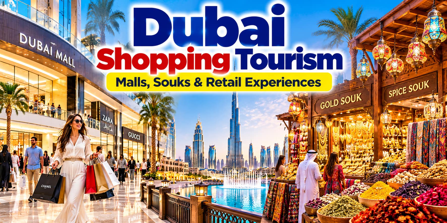 Dubai shopping malls, luxury stores and traditional souks