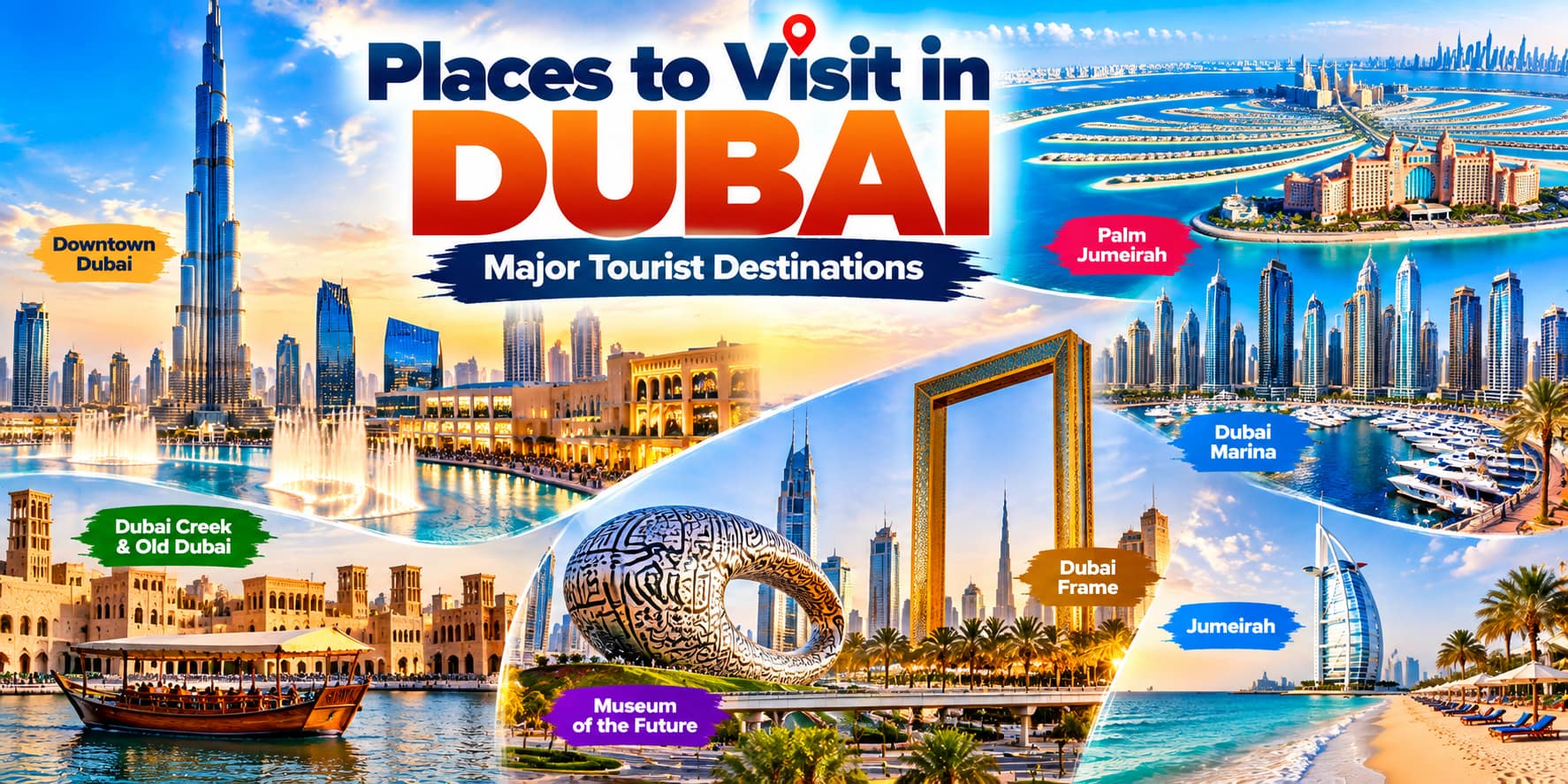 Places to visit in Dubai showing major tourist destinations