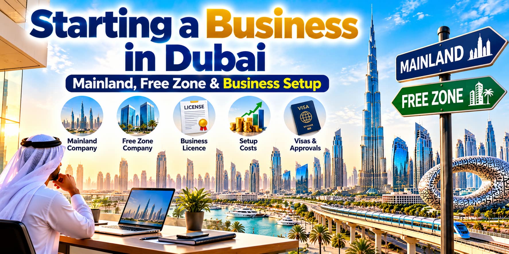 Starting a business in Dubai showing mainland, free zone and setup