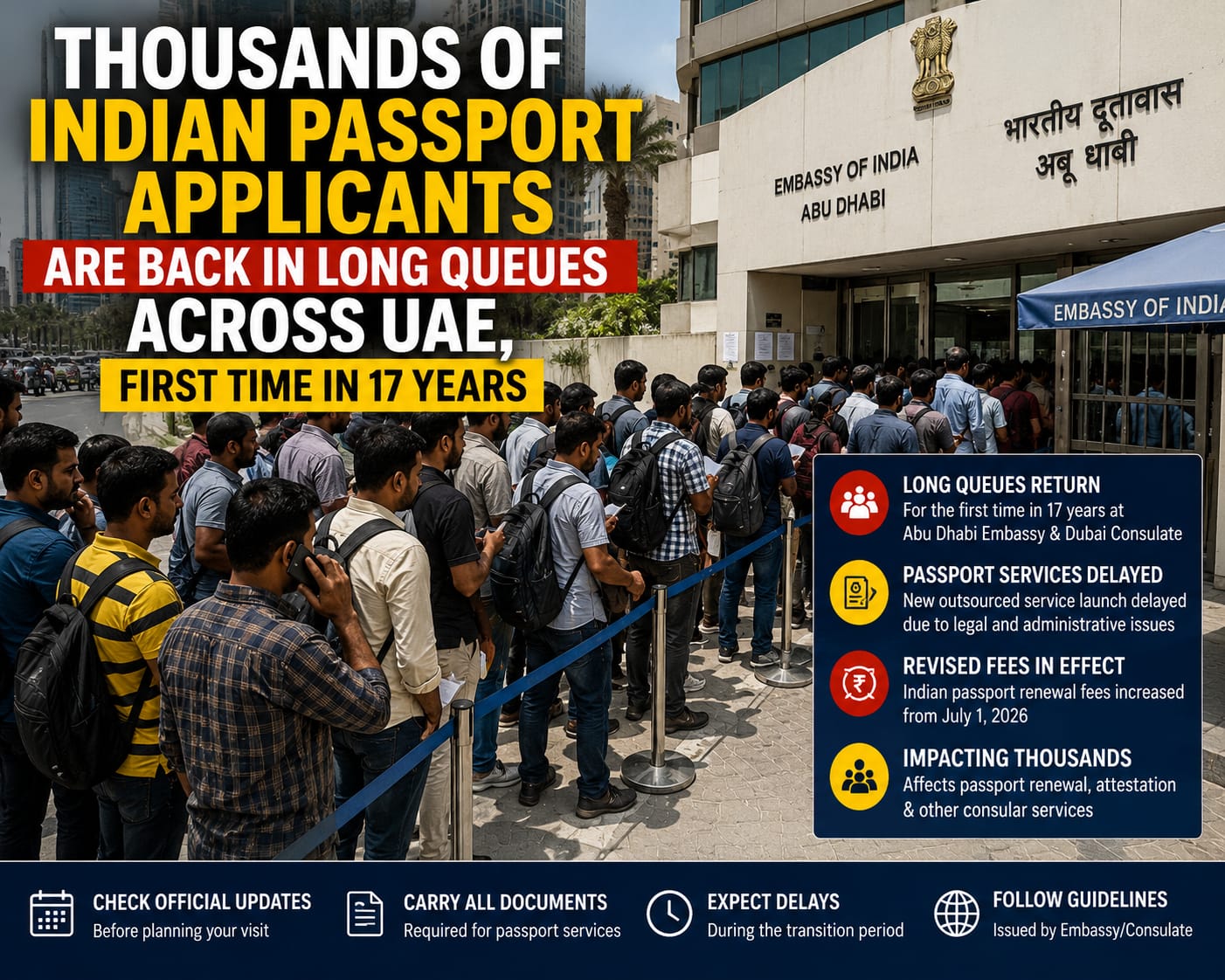 Thousands of Indian passport applicants in the UAE are facing long queues for the first time in 17 years