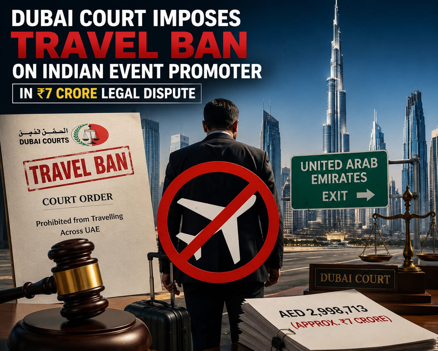 Dubai court travel ban illustration.