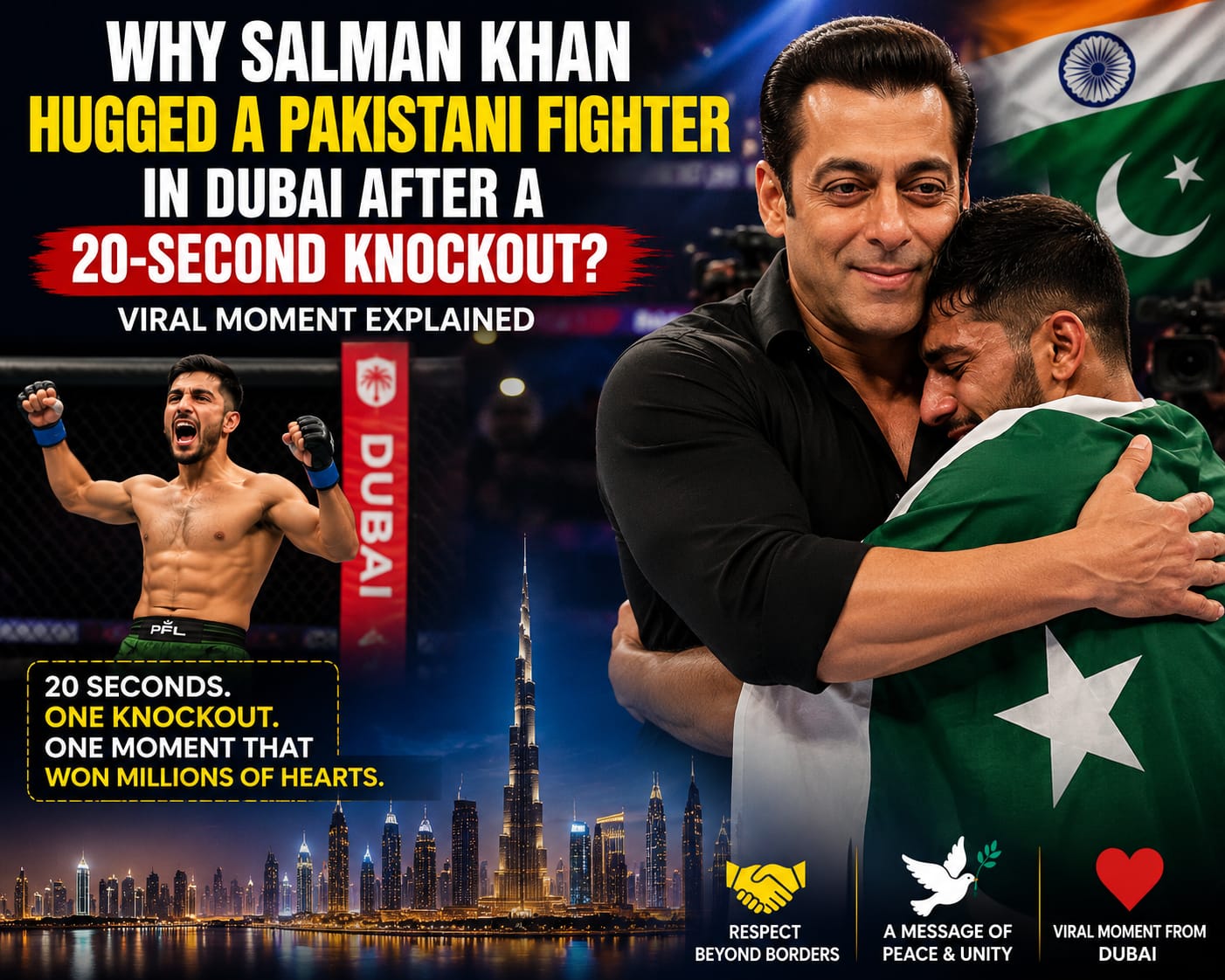 Salman Khan congratulates Pakistani fighter Shahzaib Rind after his stunning 20-second knockout victory in Dubai, creating a viral moment that captured attention across India and Pakistan.