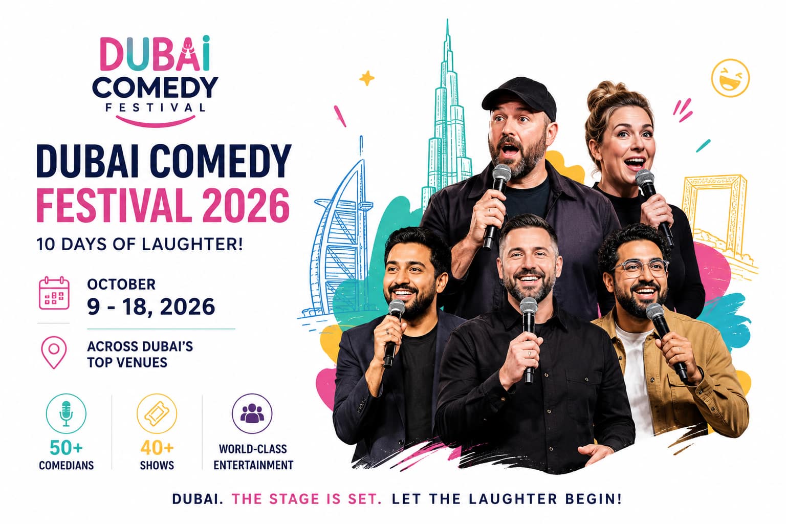 Dubai Comedy Festival 2026 dates venues comedians live shows in Dubai UAE