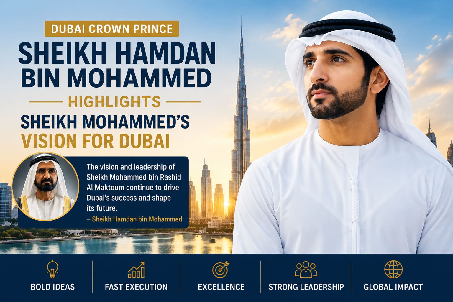 Dubai Crown Prince Sheikh Hamdan highlighting Sheikh Mohammed's vision for Dubai's success
