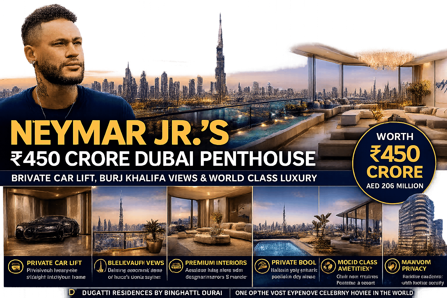 Neymar Jr's luxury Dubai penthouse with Burj Khalifa views