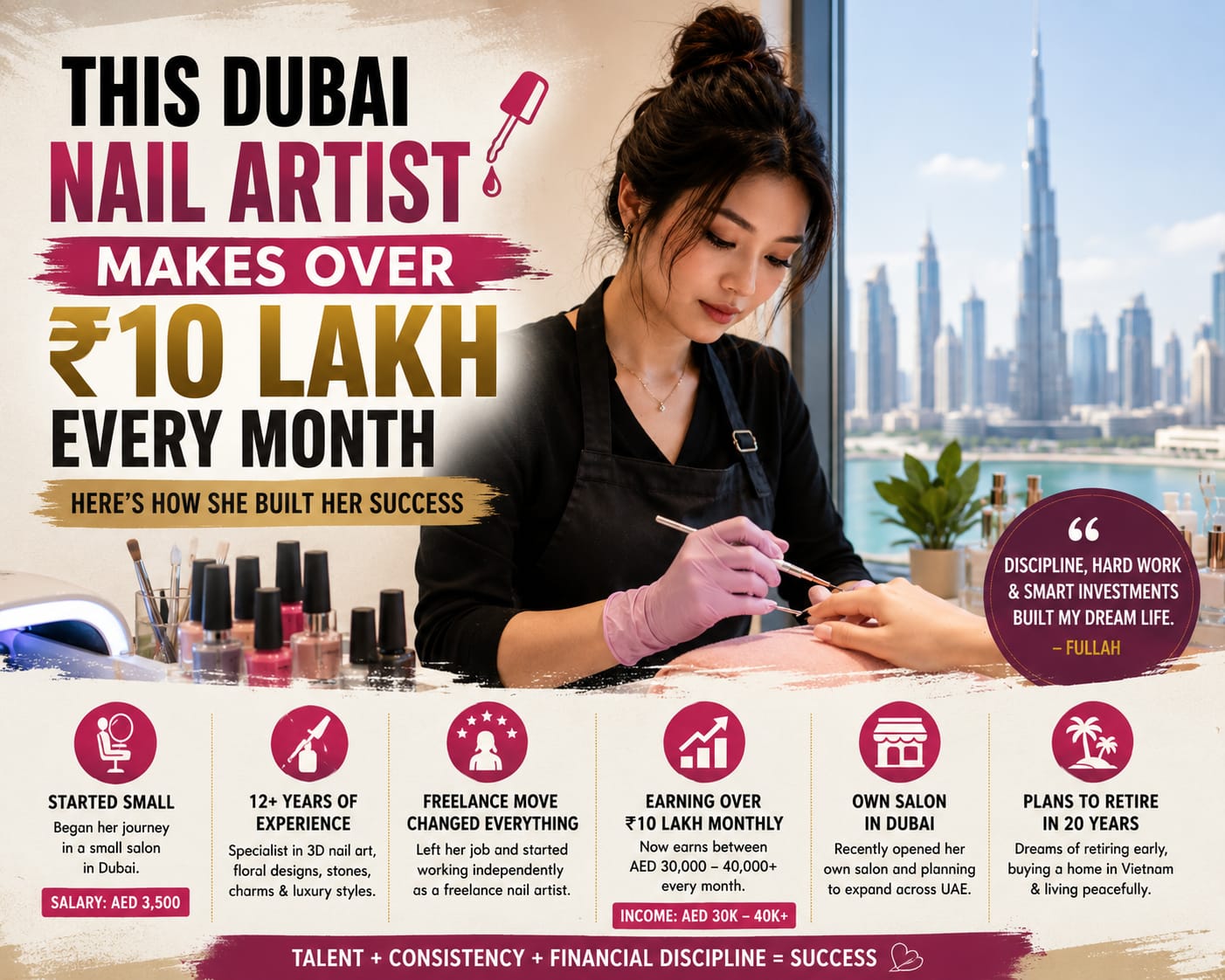 Dubai nail artist working in a modern salon in Dubai.