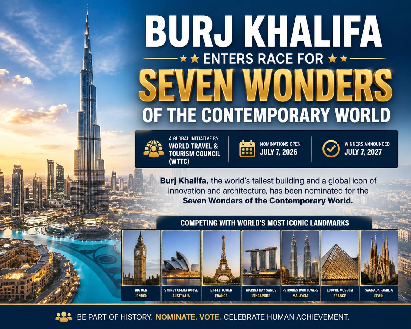 Burj Khalifa enters the race for the Seven Wonders of the Contemporary World.