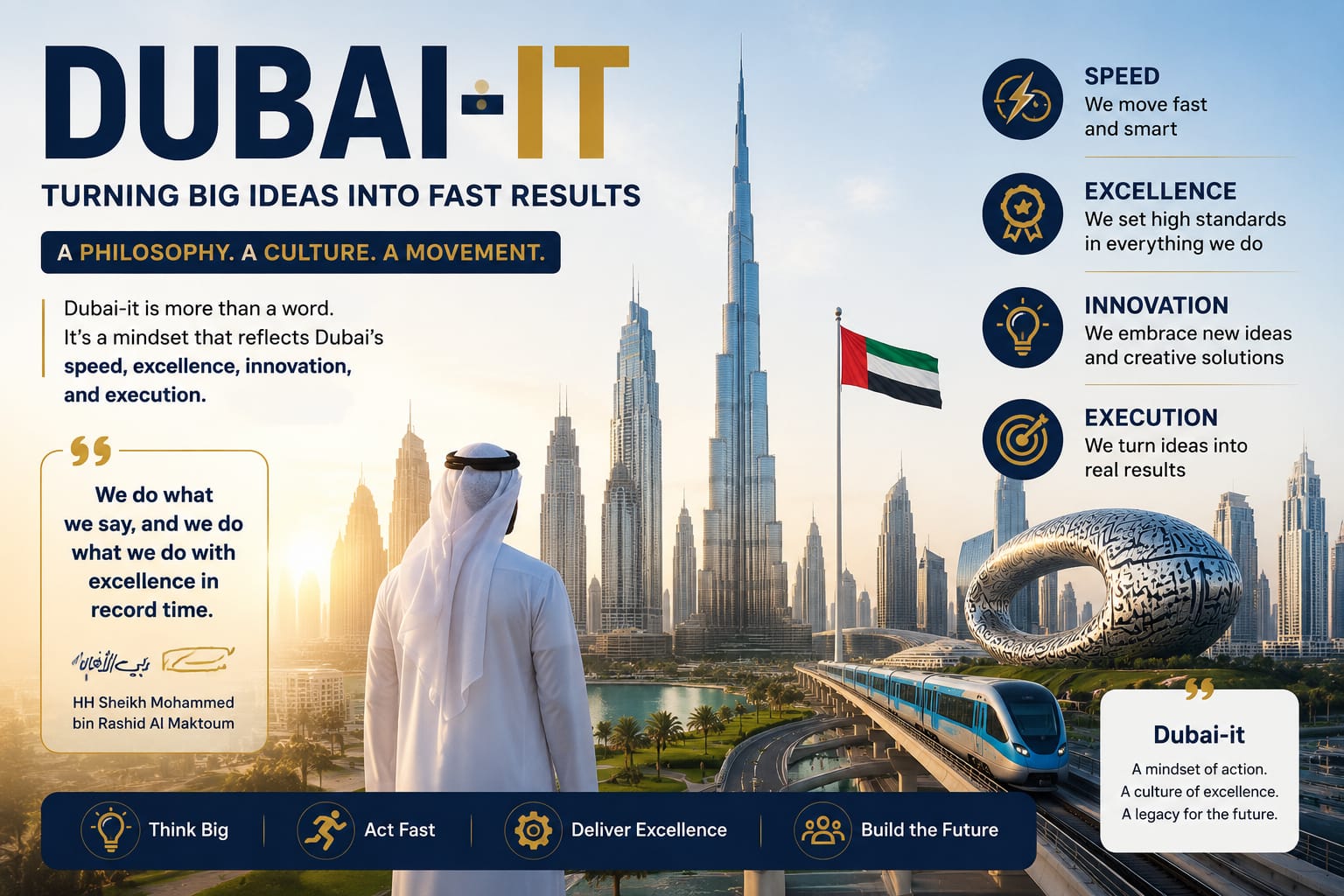 Dubai-it philosophy with Dubai skyline and Burj Khalifa