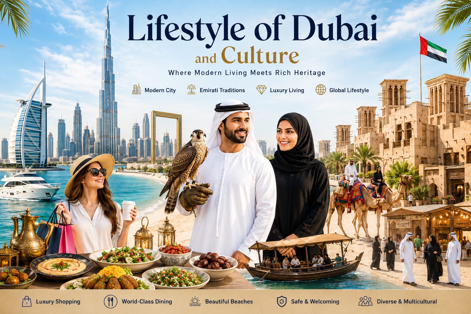 Dubai lifestyle and culture with modern city and traditions