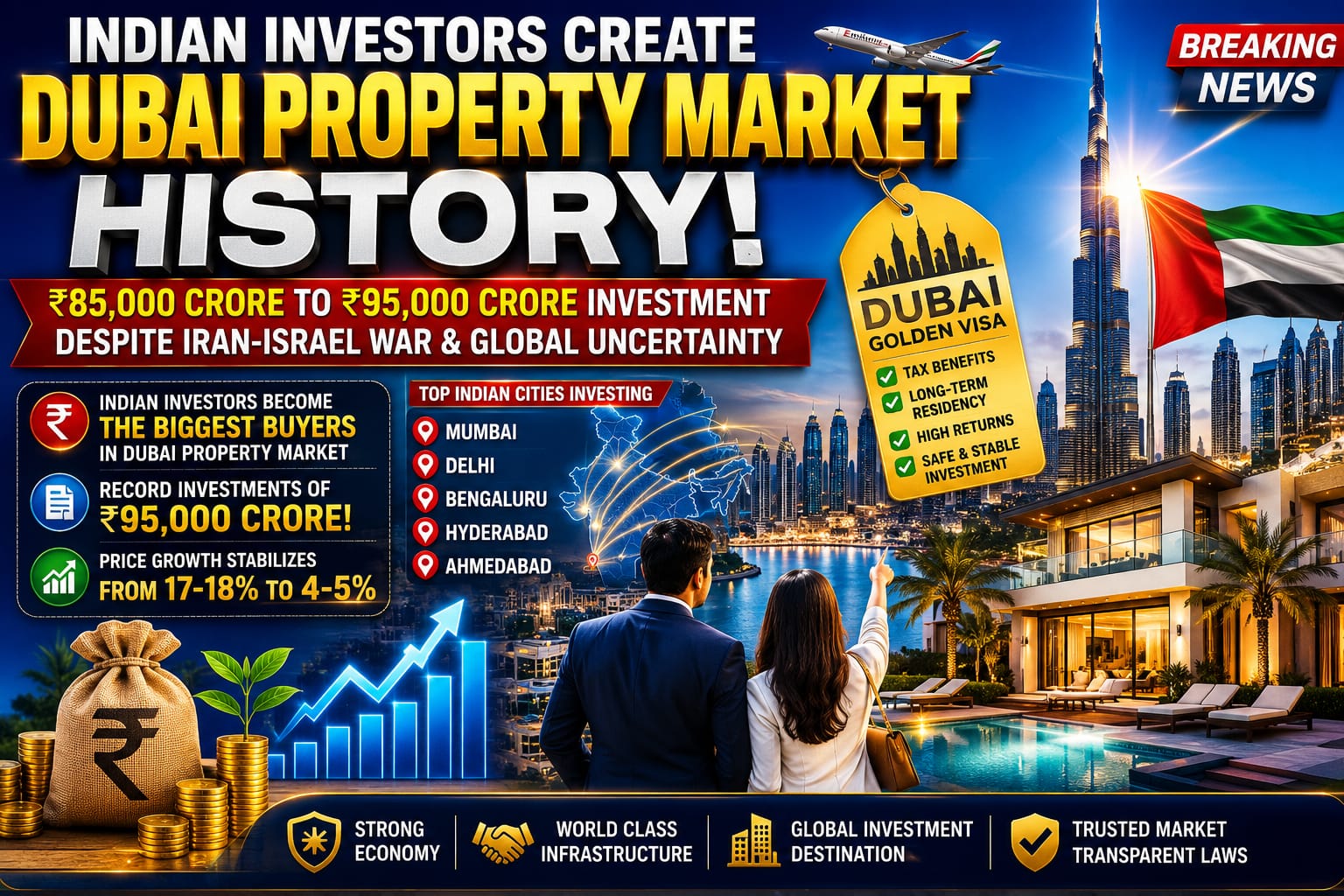 Indian investors fuel Dubai property market with ₹95,000 crore investment despite global uncertainty.
